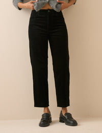 Black Cord Mid Rise Camden Tapered Jeans