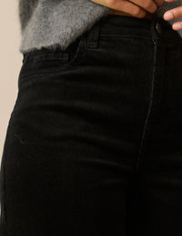 Black Cord Mid Rise Camden Tapered Jeans