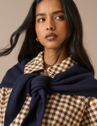 Navy Wool-Blend Triangle Scarf