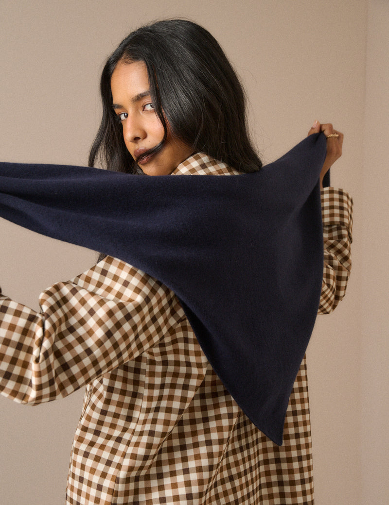 Navy Wool-Blend Triangle Scarf