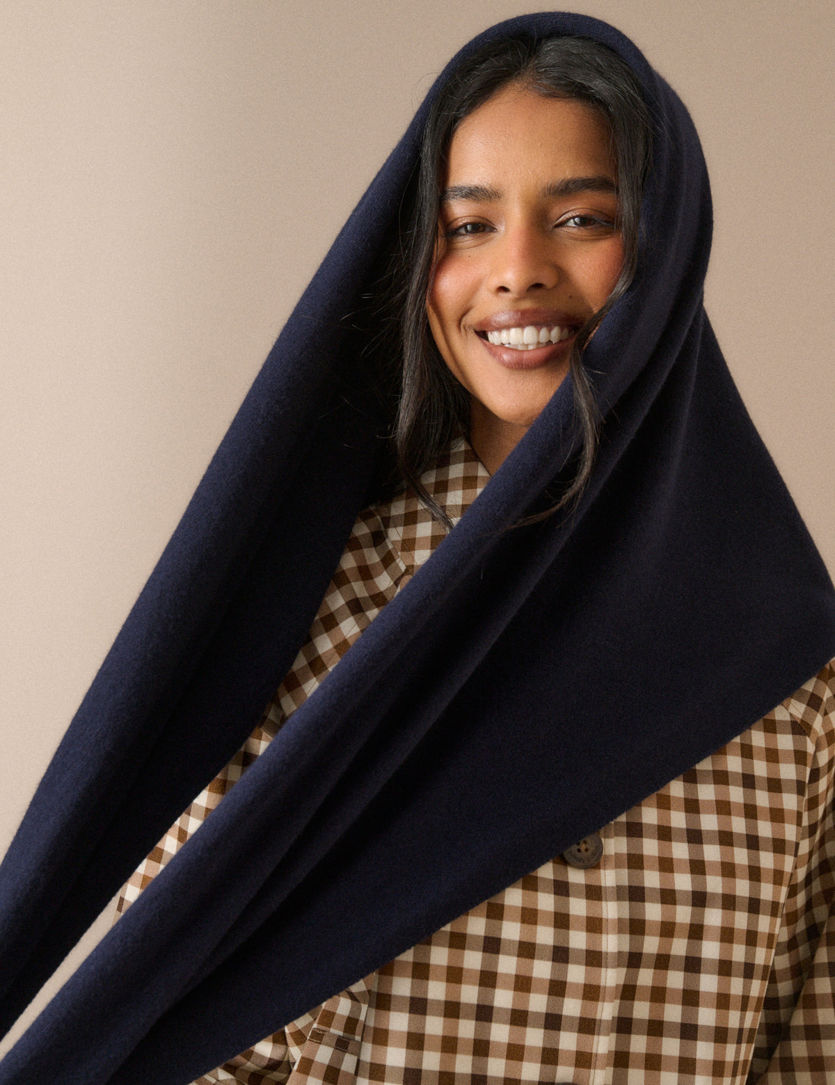 Navy Wool-Blend Triangle Scarf