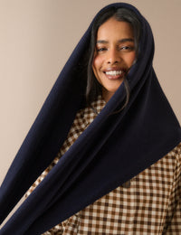 Navy Wool-Blend Triangle Scarf