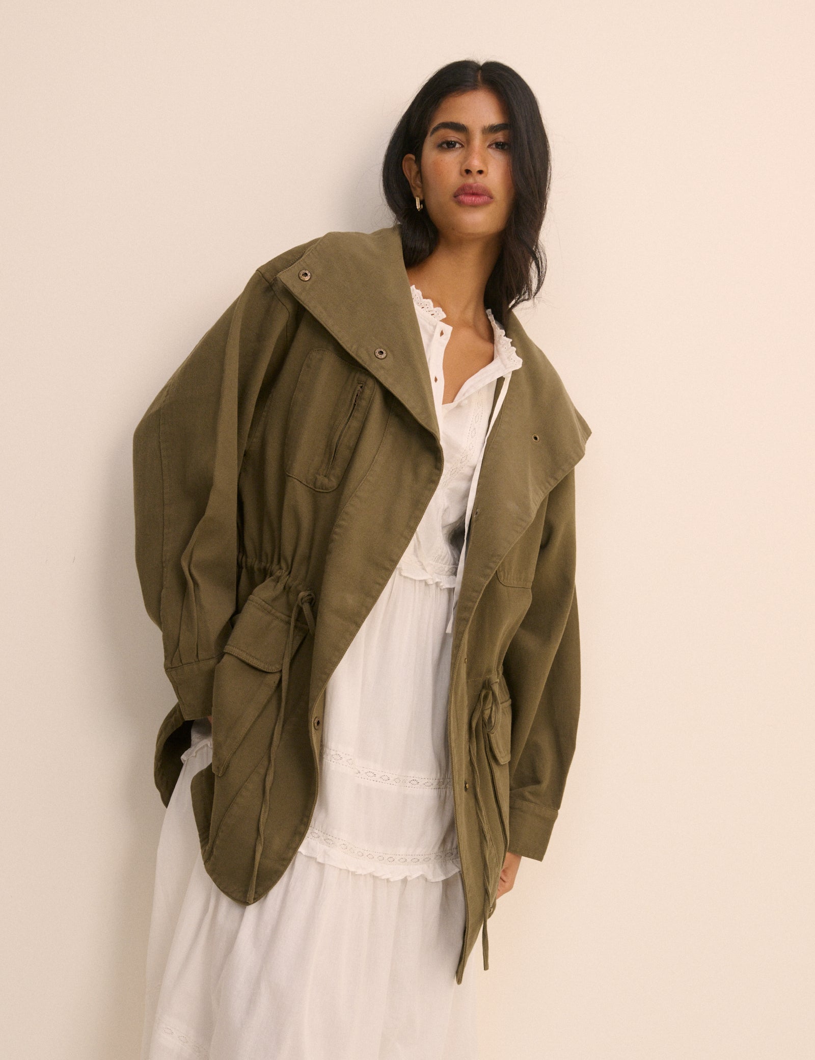 Khaki Green Funnel Neck Corby Utility Jacket