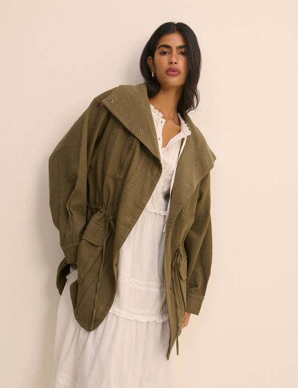 Khaki Green Funnel Neck Corby Utility Jacket
