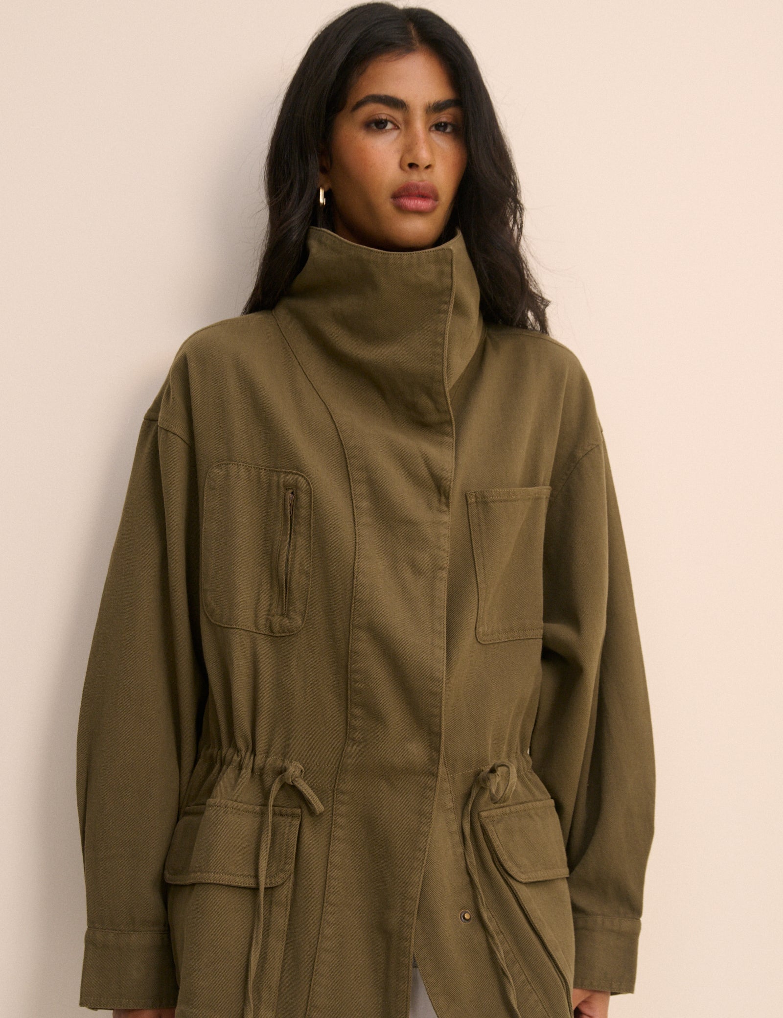 Khaki Green Funnel Neck Corby Utility Jacket
