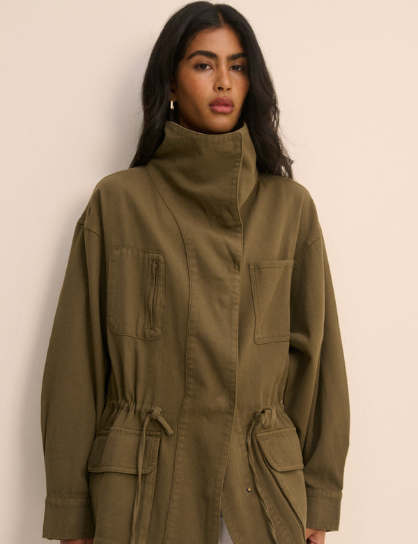 Khaki Green Funnel Neck Corby Utility Jacket