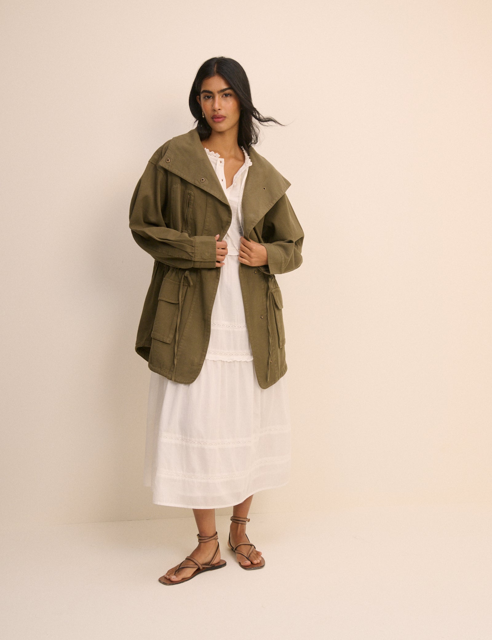 Khaki Green Funnel Neck Corby Utility Jacket