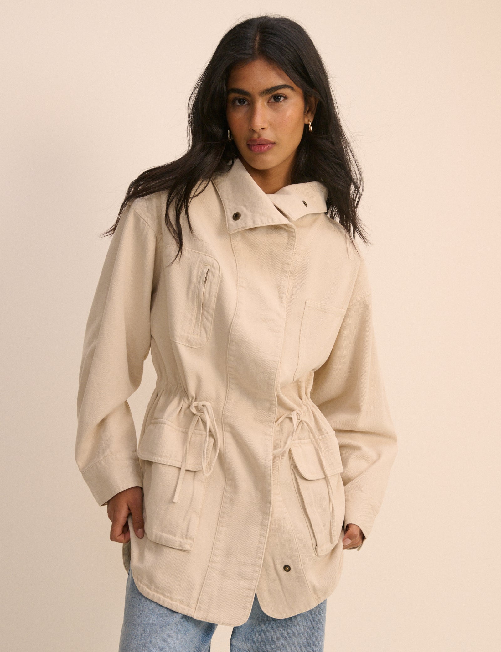 Cream Funnel Neck Corby Utility Jacket