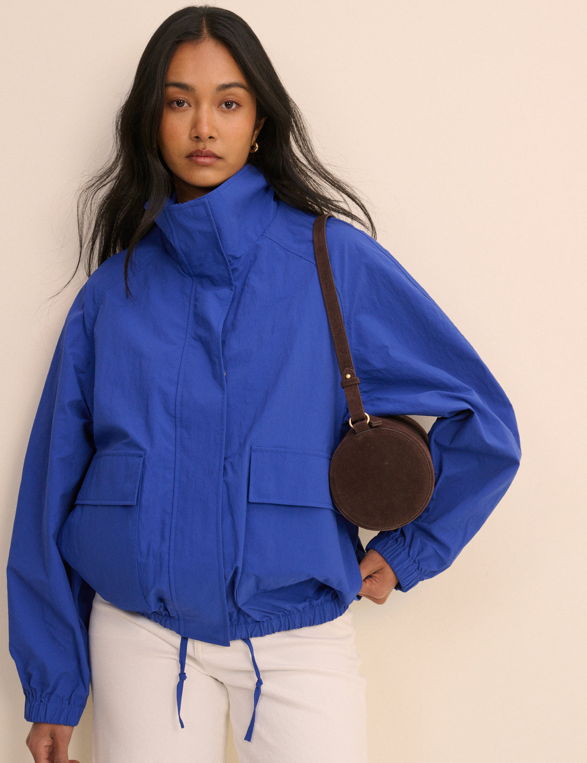 Cobalt Blue Funnel Neck Jacket