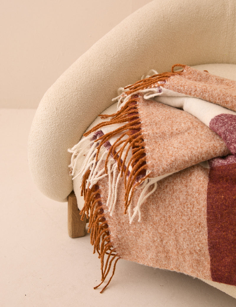 Burgundy and Orange Check Throw