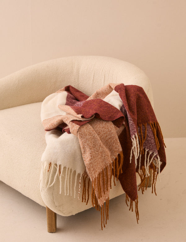 Burgundy and Orange Check Throw