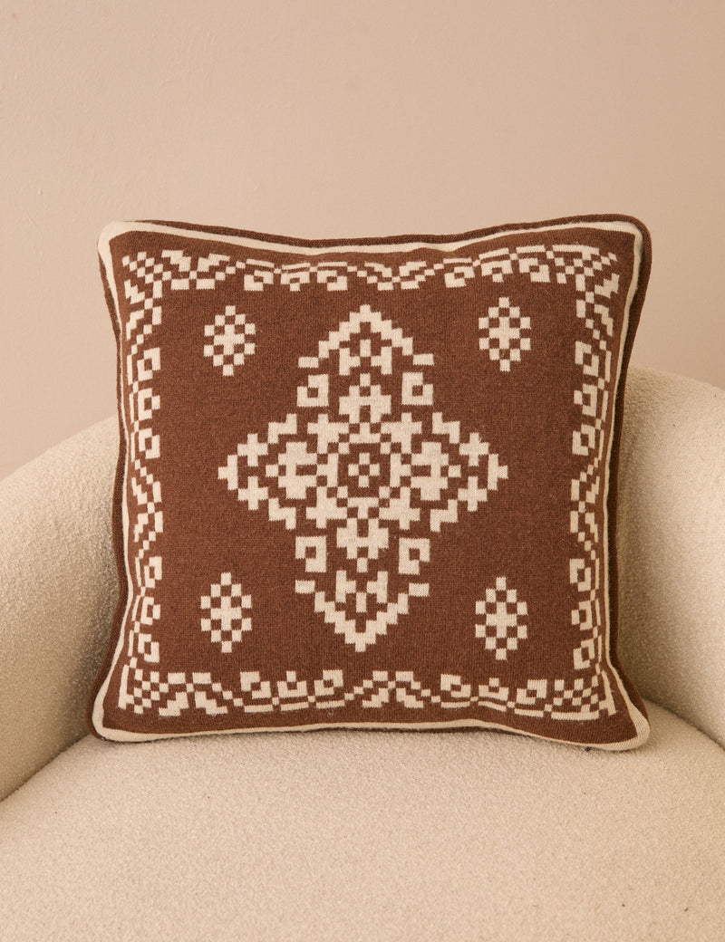 Brown and Cream Fair Isle Knitted Cushion Cover