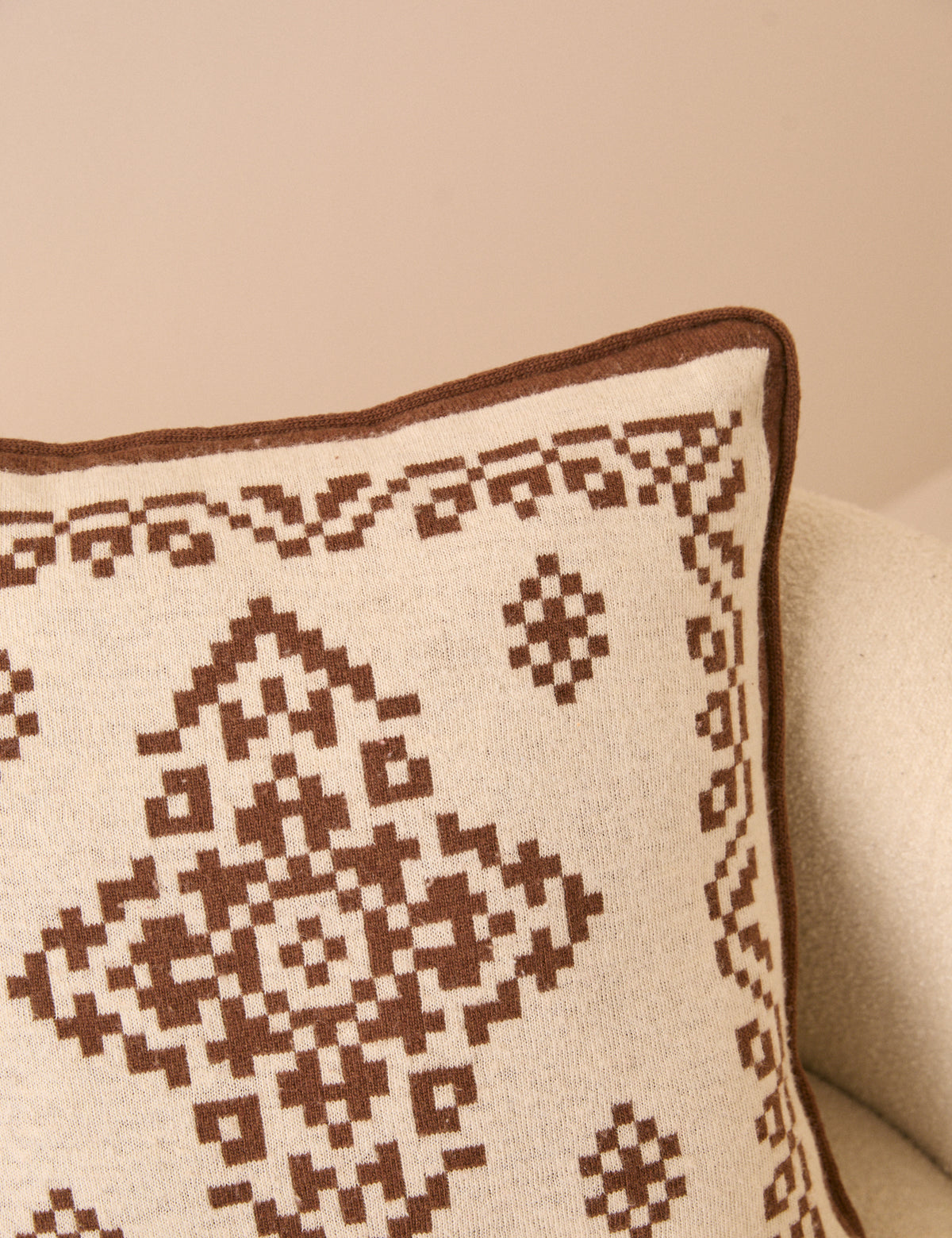 Brown and Cream Fair Isle Knitted Cushion Cover