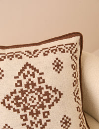 Brown and Cream Fair Isle Knitted Cushion Cover