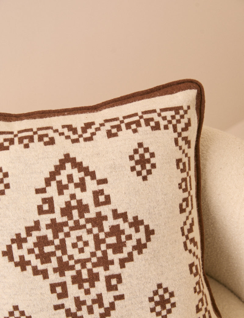 Brown and Cream Fair Isle Knitted Cushion Cover