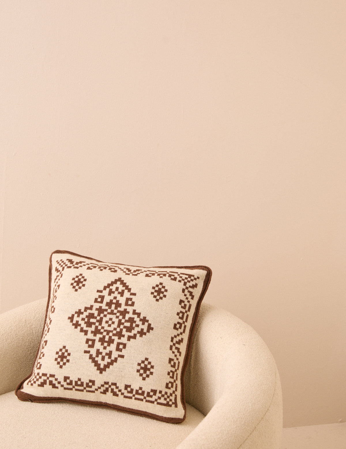 Brown and Cream Fair Isle Knitted Cushion Cover