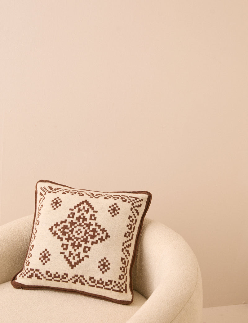 Brown and Cream Fair Isle Knitted Cushion Cover