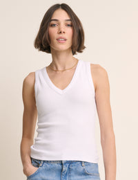 White Ribbed V-Neck Vest