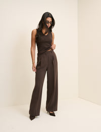 Brown Ribbed V-Neck Vest