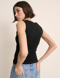 Black Ribbed V-Neck Vest