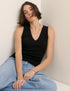 Black Ribbed V-Neck Vest