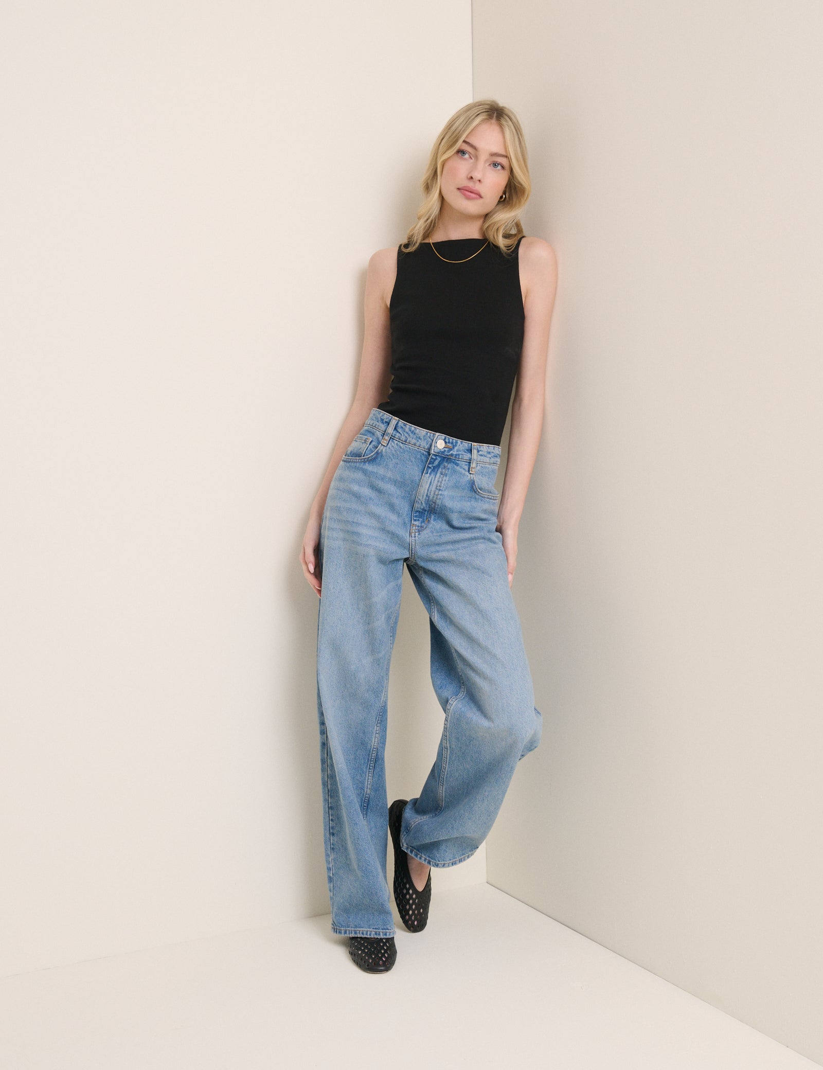 Black Ribbed Boat Neck Vest