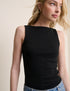 Black Ribbed Boat Neck Vest