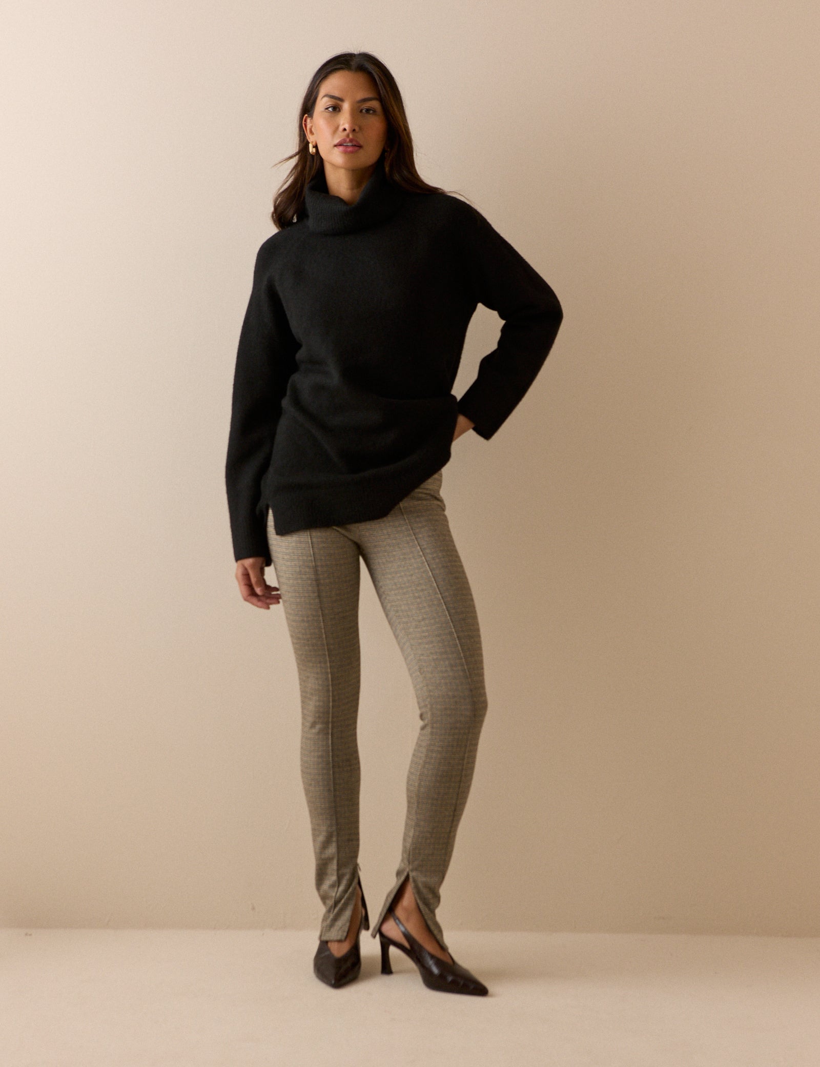 Brown Heritage Check Jersey Split Hem Leggings