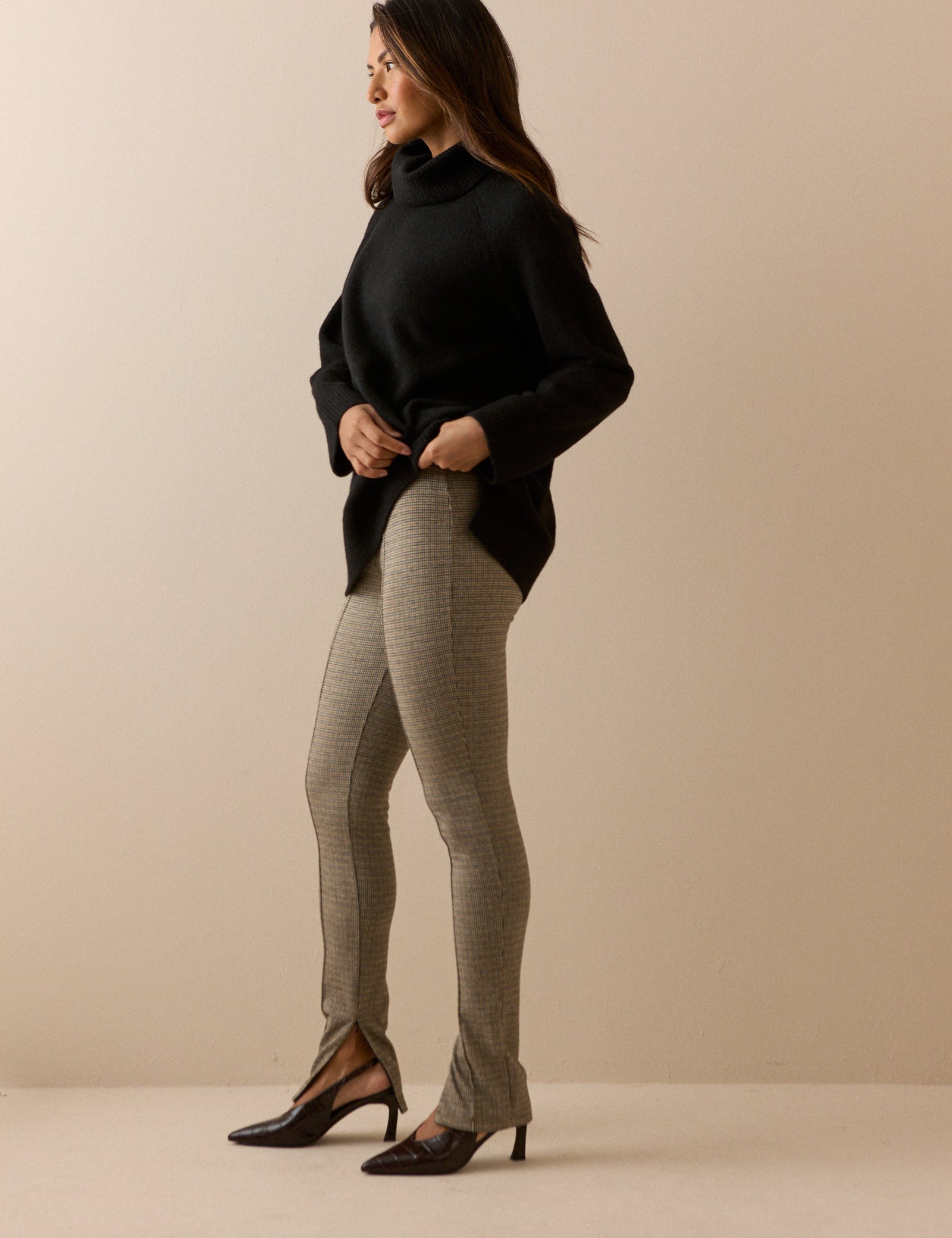 Brown Heritage Check Jersey Split Hem Leggings