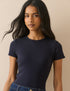Navy Pointelle Lace Trim T-Shirt