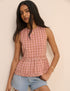 Burgundy and Pink Gingham Frilled Vanessa Peplum Top