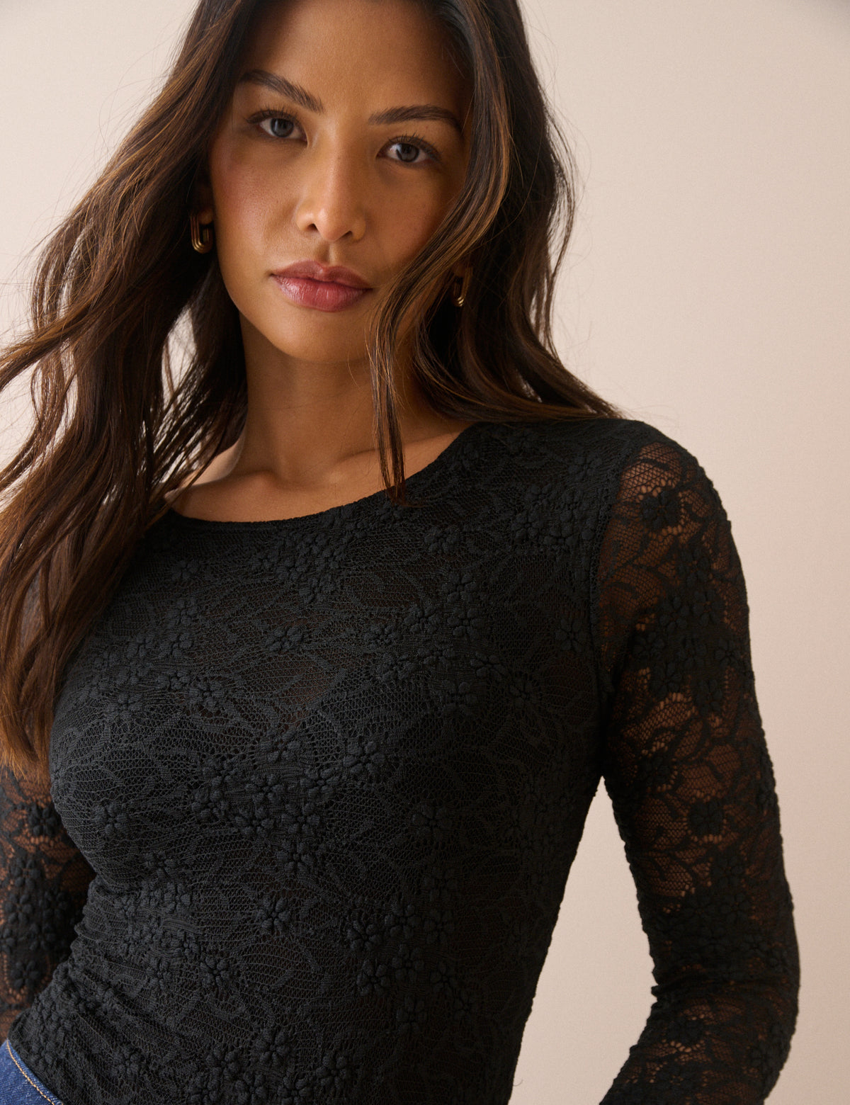 Black Lace Sheer Sleeve Bodysuit