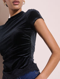 Black Lace Trim Velvet Top