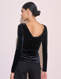 Black Cowl Back Velvet Top