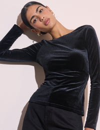 Black Cowl Back Velvet Top