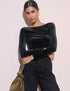 Black Cowl Back Velvet Top