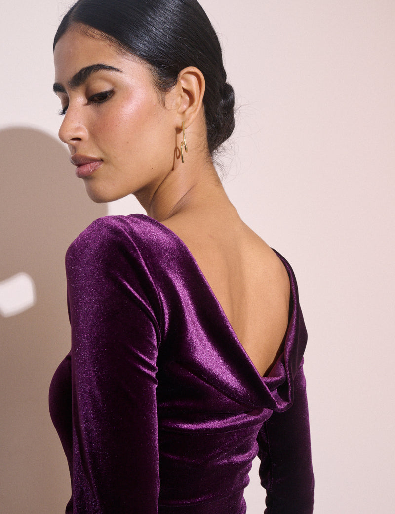 Purple Cowl Back Velvet Top