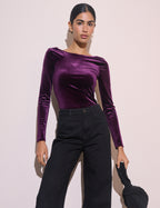Purple Cowl Back Velvet Top