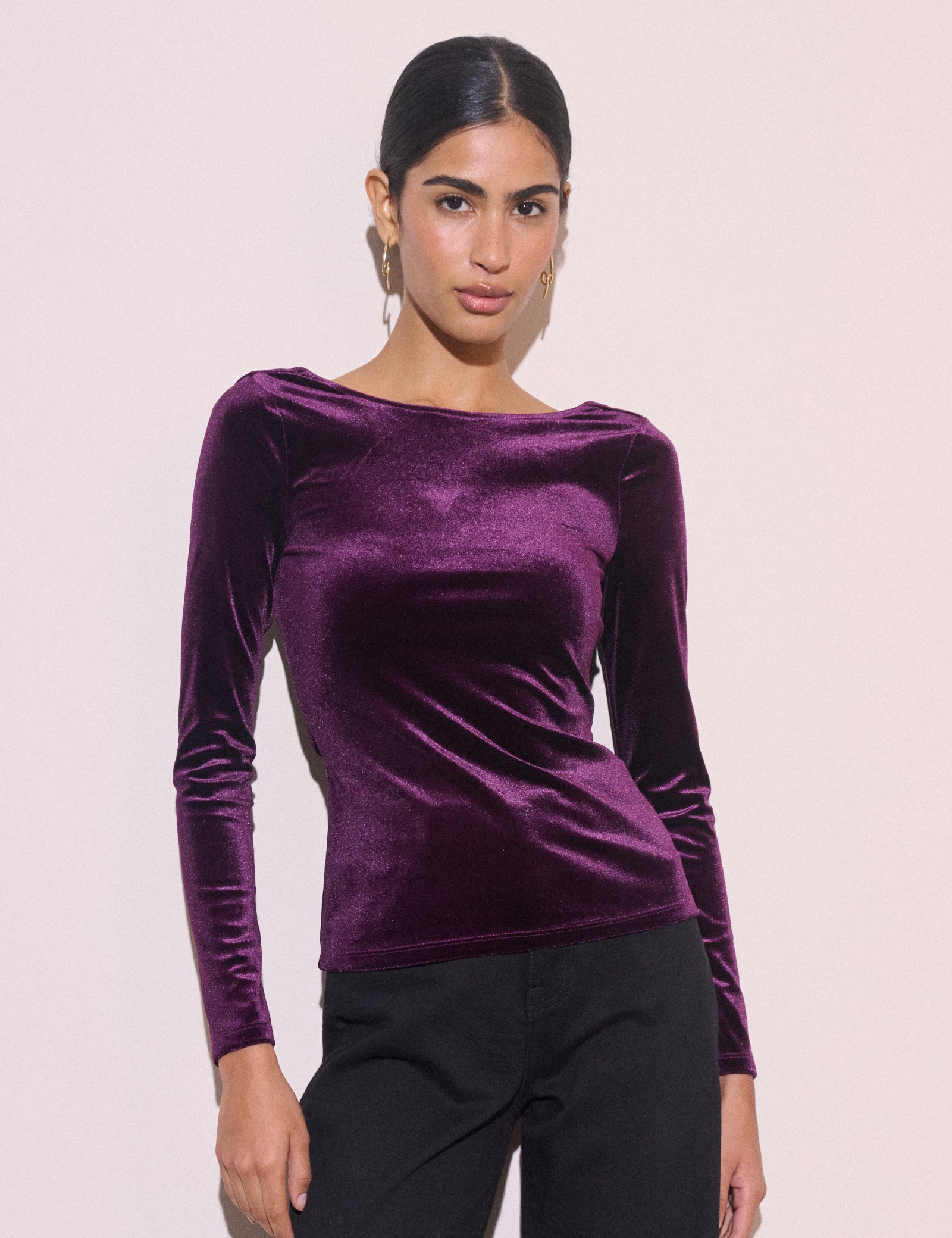 Purple Cowl Back Velvet Top