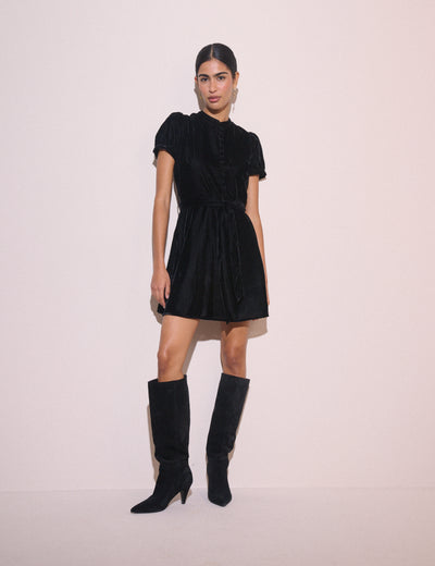 Black High Neck Velvet Ivanna Mini Dress