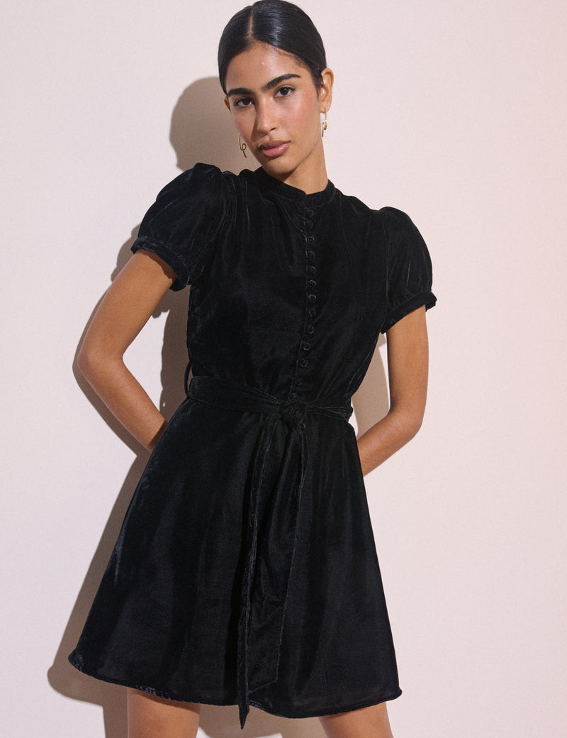 Black High Neck Velvet Ivanna Mini Dress