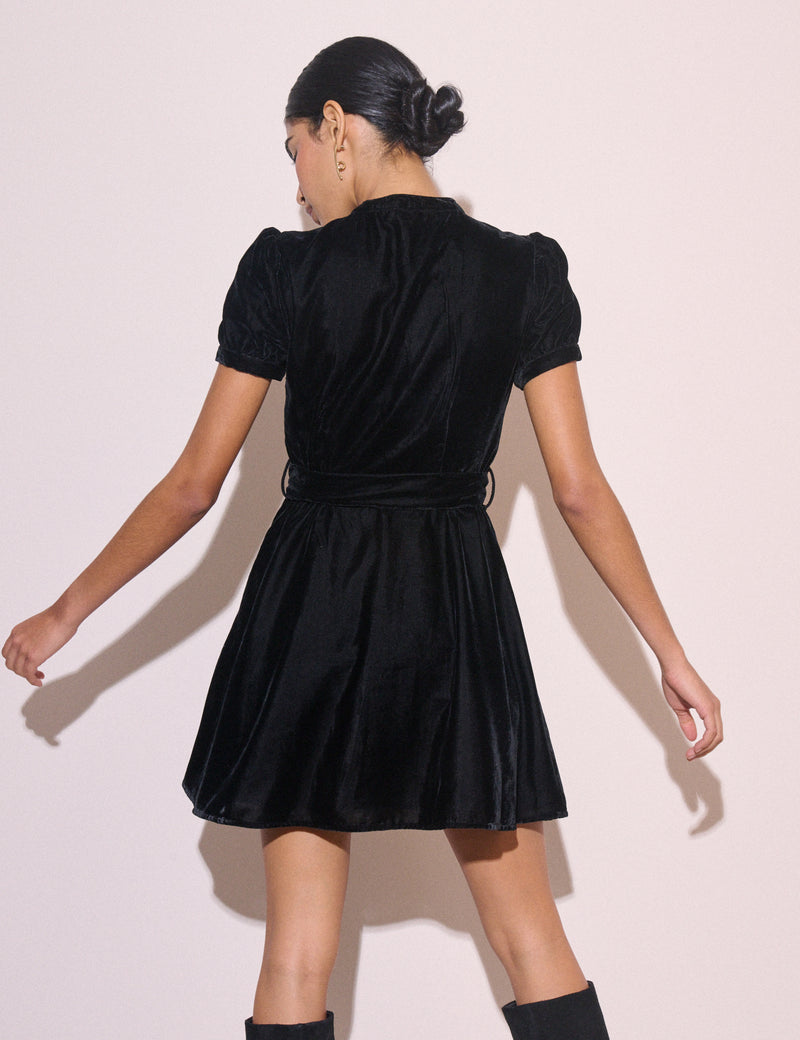 Black High Neck Velvet Ivanna Mini Dress
