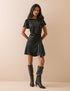 Black Gathered Satin Krina Mini Dress