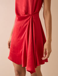 Red Gathered Satin Krina Mini Dress