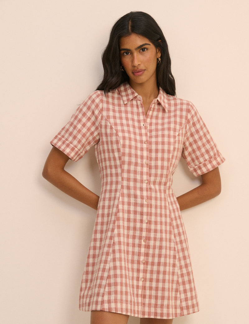 Pink Gingham Dillon Mini Shirt Dress