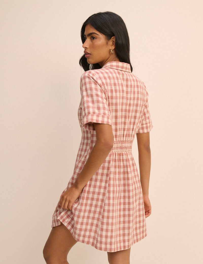 Pink Gingham Dillon Mini Shirt Dress