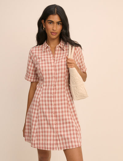 Pink Gingham Dillon Mini Shirt Dress
