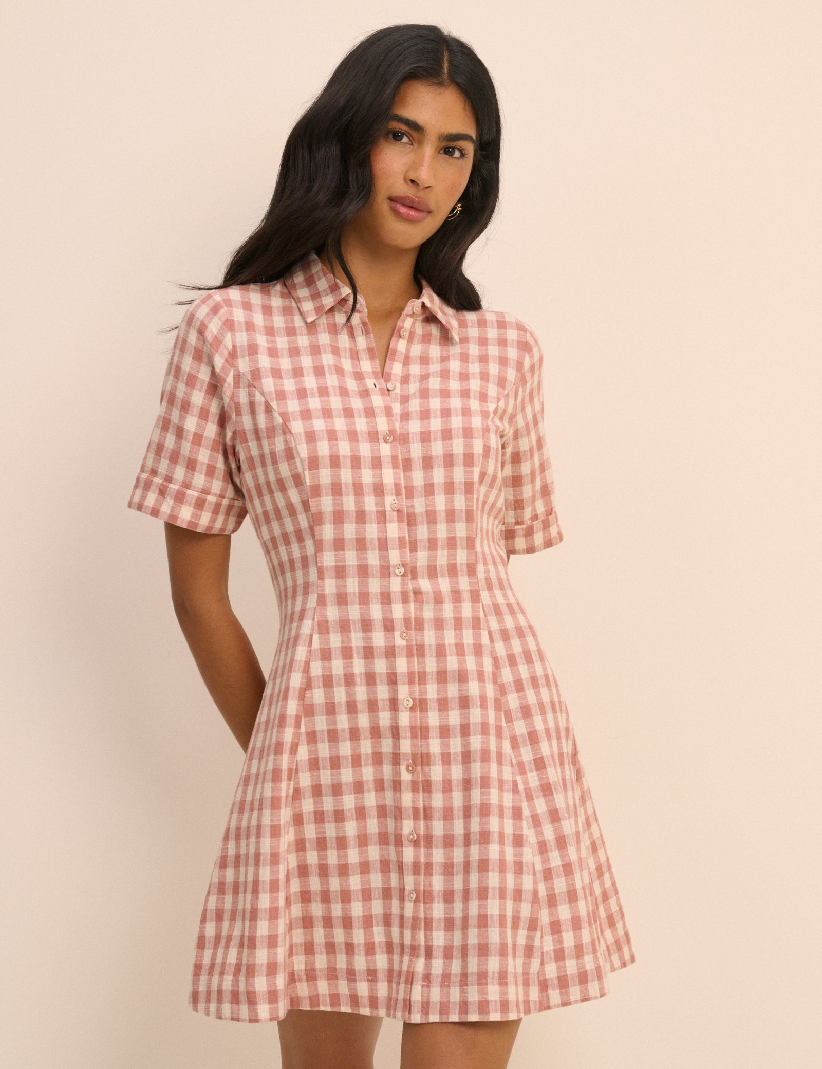 Pink Gingham Dillon Mini Shirt Dress