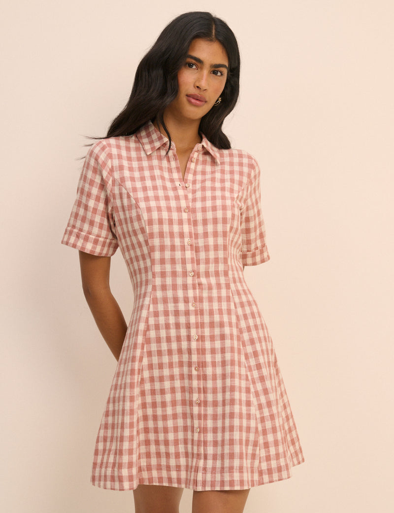 Pink Gingham Dillon Mini Shirt Dress