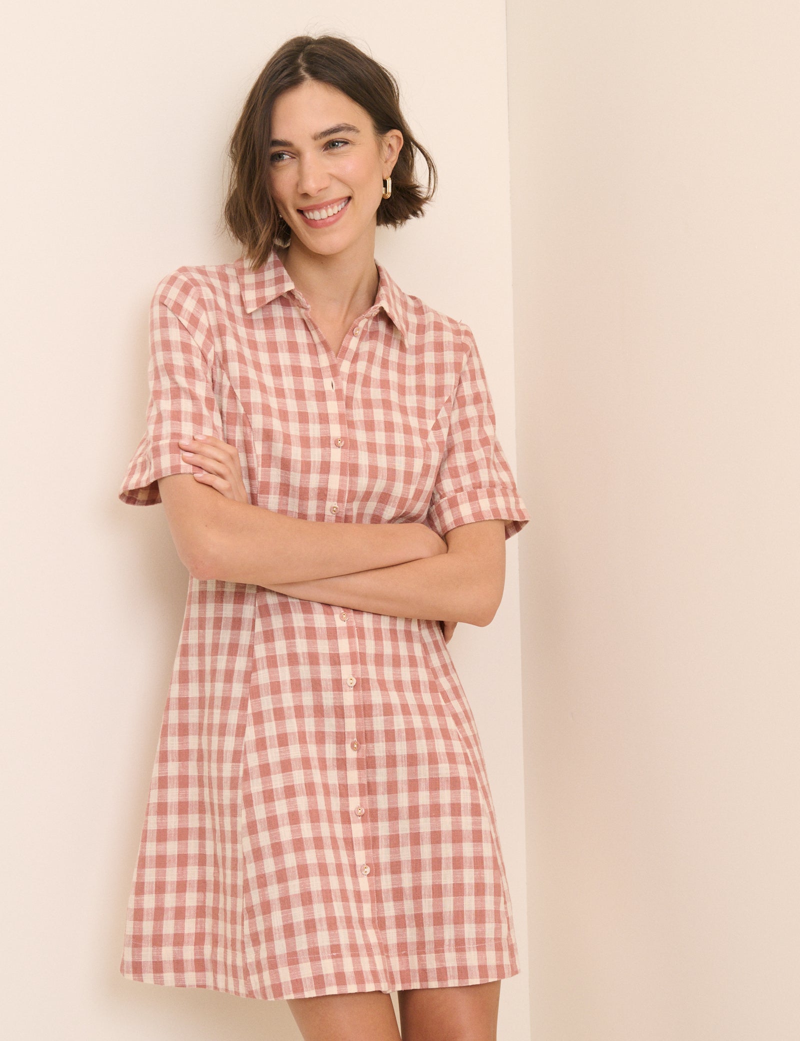 Pink Gingham Dillon Mini Shirt Dress